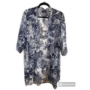Kimberly C. Navy Blue Floral Topical Light Weight Duster L/XL